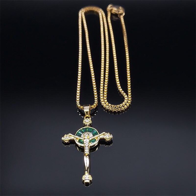 【送料無料】 ペンダント ネックレス ジルコニア ステンレス コッパー チェーン カッパー 銅 クロス メンズ 男性 レディース 女性 カトリック イエス 十字架 ジルコン スチール 宗教的 キリスト ジュエリー 襟