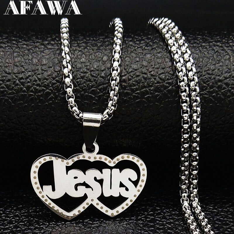 【送料無料】 ペンダント ネックレス ステンレス シルバー ハート レディース 女性 ダブル イエス スチール ジュエリー カラー 宗教 レリジョン(4.0)