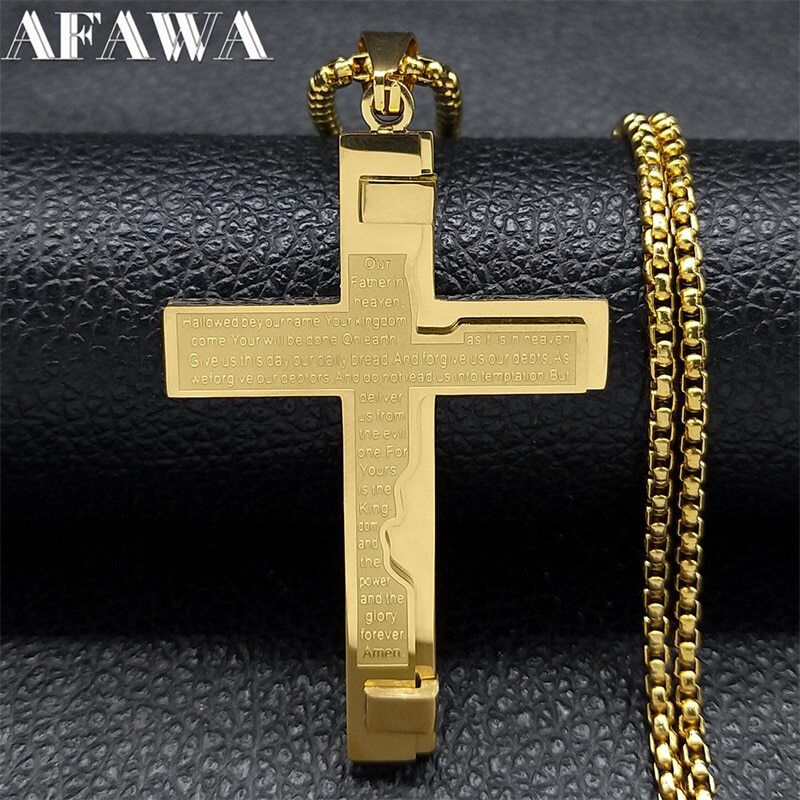 【送料無料】 ネックレス ステンレス ゴールド レディース 女性 メンズ 男性 お父さん ロード 祈り スチール カラー 宗教的 キリスト ジュエリー 襟