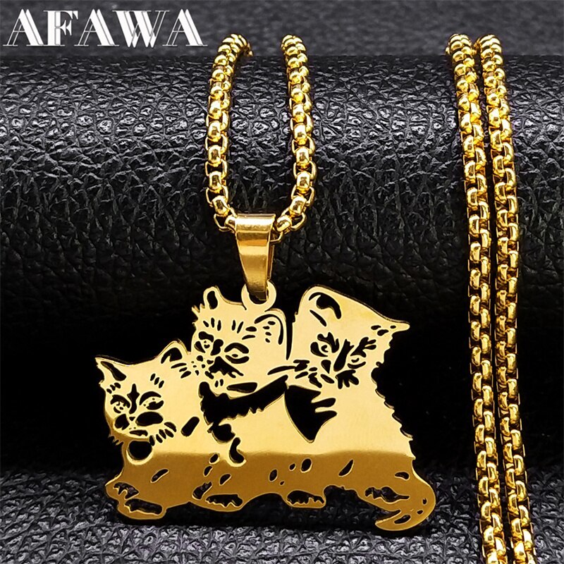 SWAROVSKI - 【クーポン利用で3560円】 ネックレス 動物 アニマル ステンレス ゴールド チェーン ネコ レディース 女性 かわいい ペット 猫 キャット スチール カラー ジュエリー バレンタイン 日 BFF