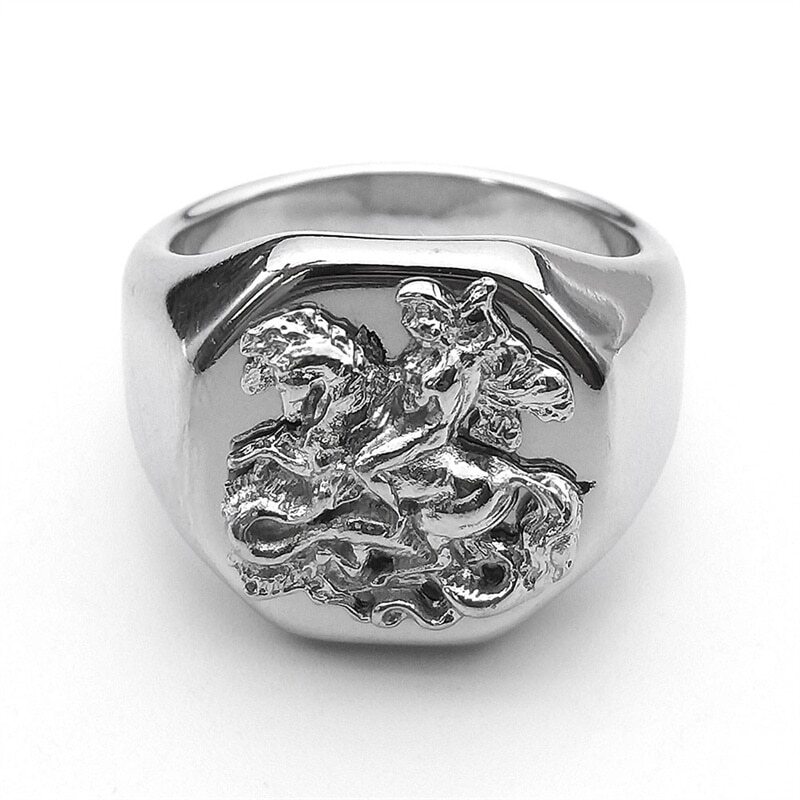 【送料無料】 指輪 リング ステンレス ビンテージ シルバー レディース 女性 メンズ 男性 セント マイケル プロテクト スチール カラー パンク バイカー クラシック お守り ジュエリー