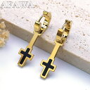 【クーポン利用で3370円】 ピアス ステンレス ゴールド ドロップ クロス 十字架 フープ 揺れる レディース 女性 メンズ 男性 ファッション スチール カ...