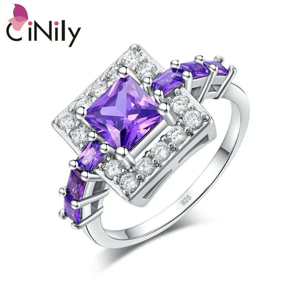 【送料無料】 指輪 リング 紫 パープル クリスタル シルバー スクエア ストーン レディース 贅沢 フル お姫様 プリンセス プレート カット ジルコン バイオレット 四角 エンゲージメント ジュエリー ガール ギフト(4)