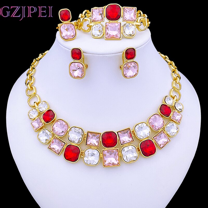 【送料無料】 ネックレス ラインストーン イタリア ゴールド レディース 女性 プレート ジュエリー セット 結婚式 ウェディング カラフル パーティ ギフト