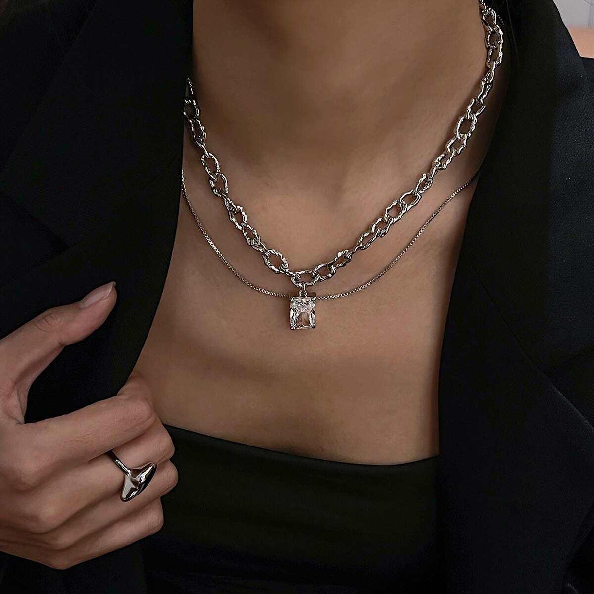 【クーポン利用で4660円】 ペンダント ネックレス ジルコニア シルバー チェーン レディース 女性 メンズ 男性 スタイリッシュ アロイ 厚い ジルコン ヒップホップ カラー ジュエリー ティーン ギフト