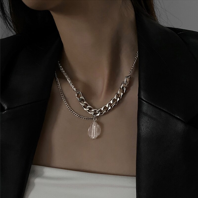 【送料無料】 チョーカー ペンダント ネックレス ゴールド シルバー アクリル プラスチック レジン 樹脂 チェーン レディース 女性 カラー 透明 クリア ヒップ ホップ ジュエリー