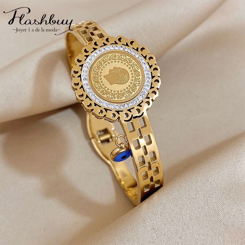 【クーポン利用で3380円】 バングル ブレスレット ステンレス ゴールド ボート メタル コイン レディー..