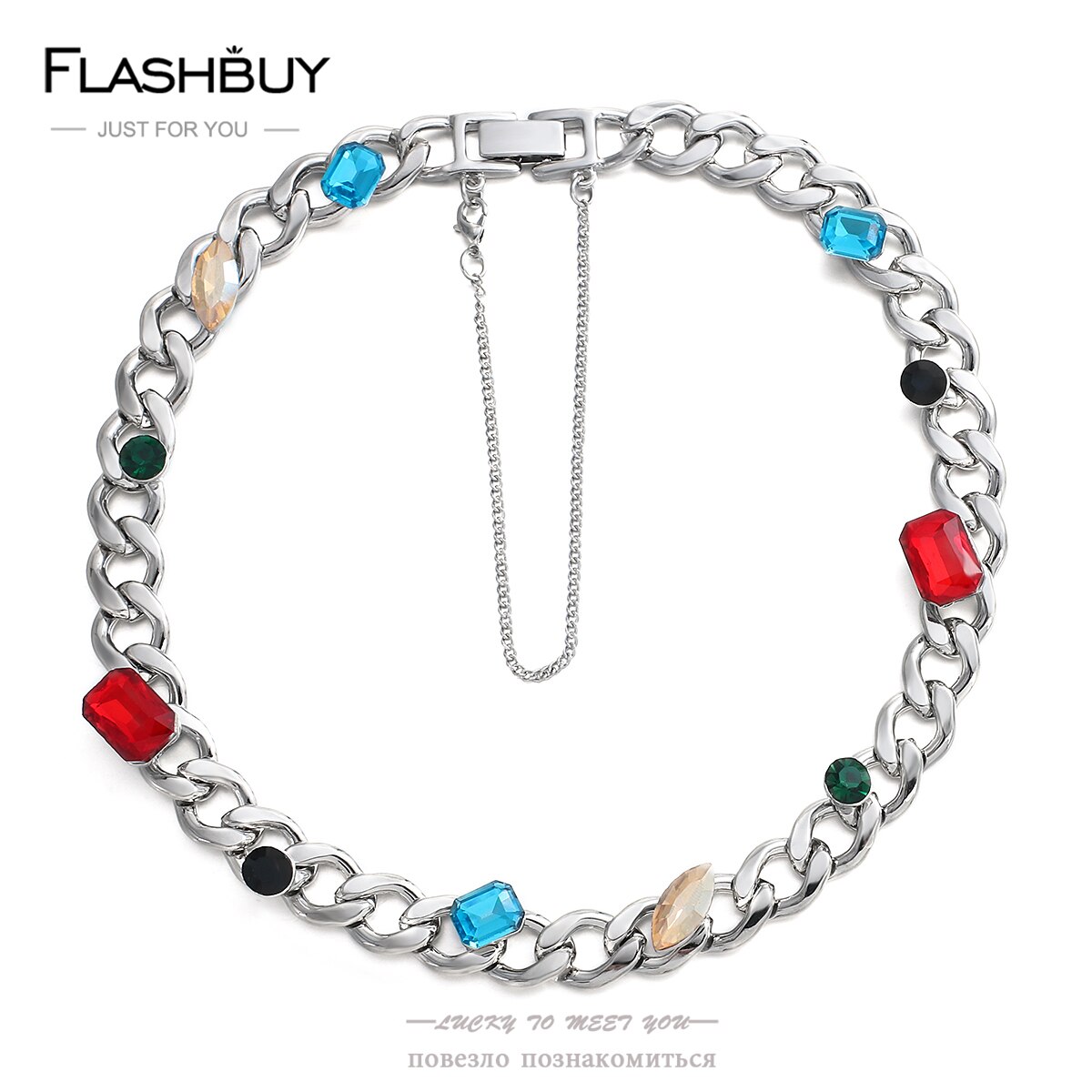 【送料無料】 チョーカー ネックレス ラインストーン クリスタル キューバ シルバー チェーン メタル 金属 レディース 女性 パンク カラフル カラー 厚い 新しい トレンド ジュエリー