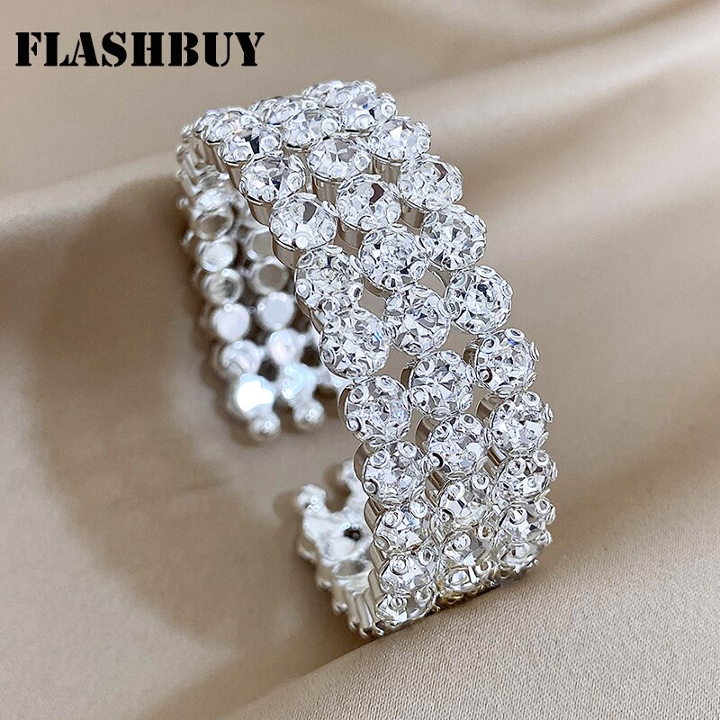 【クーポン利用で4700円】 バングル ブレスレット ラインストーン ステンレス シルバー レディース 新しい トレンド フル スチール オープン ステートメント カラー ジュエリー ティーン ギフト(4)