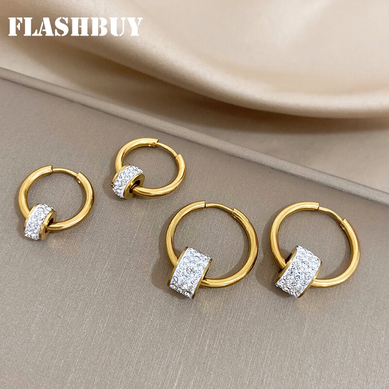 【送料無料】 ピアス ラインストーン シリンダー ステンレス ゴールド フープ レディース 女性 ファッ..