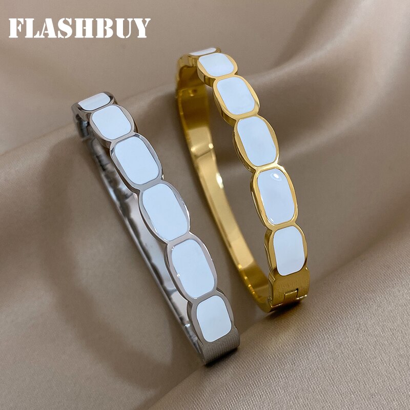 【クーポン利用で4790円】 バングル ブレスレット 白 ホワイト ステンレス ゴールド レディース エナメ..