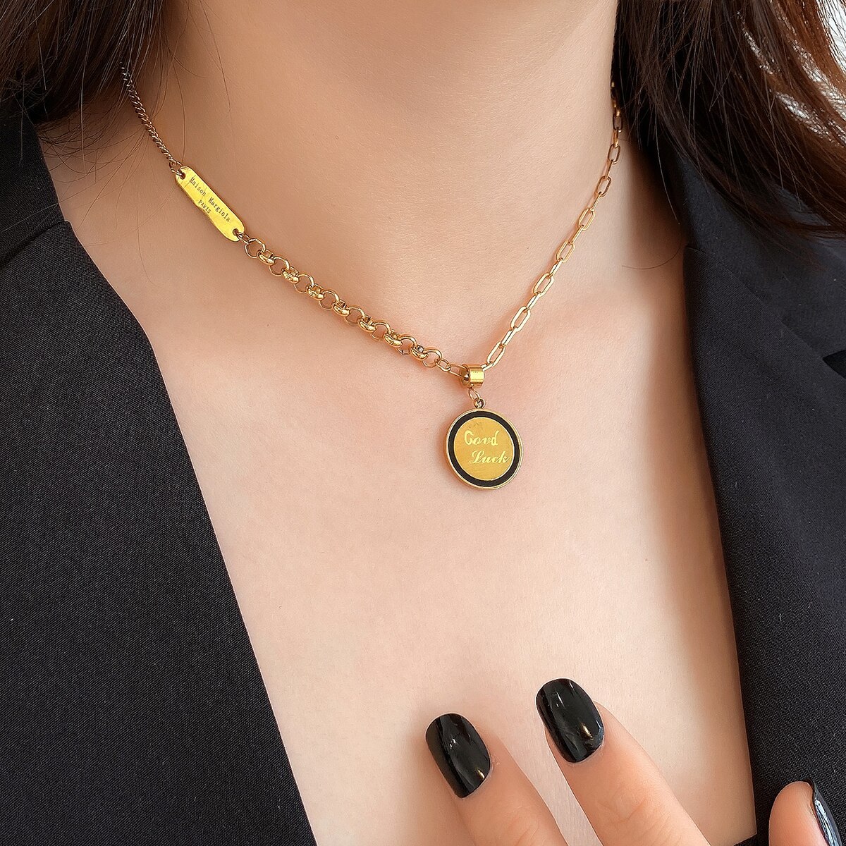 【送料無料】 チョーカー ペンダント ネックレス ステンレス チェーン ラウンド シンプル レディース 女性 トレンド スチール 細い ガール 良い ラック シック ジュエリー