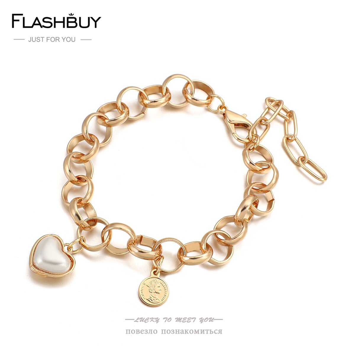 【クーポン利用で4020円】 ブレスレット チェーン ラウンド ボート ハート メタル パール レトロ コイ..