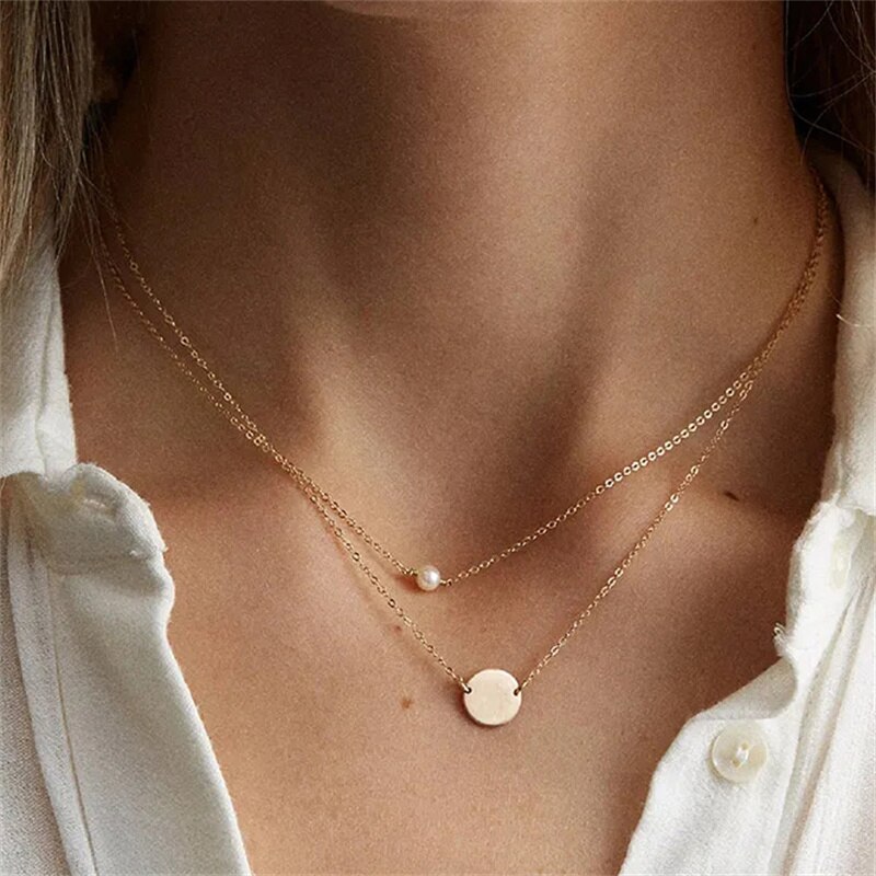 【送料無料】 チョーカー ペンダント ネックレス ステンレス ゴールド 韓国 レディース 女性 1個/2個 スチール 14K 色落ちなし 新しい ファッション ジュエリー