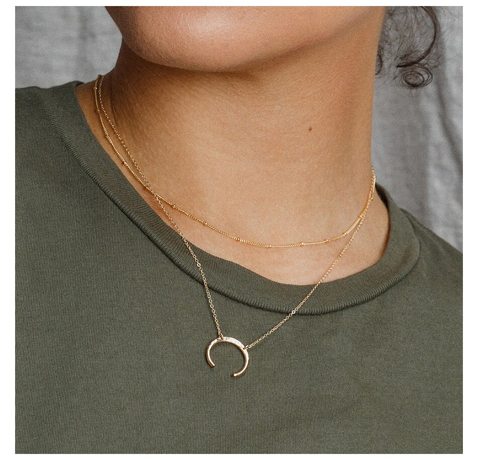 【送料無料】 チョーカー ペンダント ネックレス ステンレス ゴールド チェーン 月 レディース 女性 2個 スチール カラー ムーン 形 シェープ パーティ ...