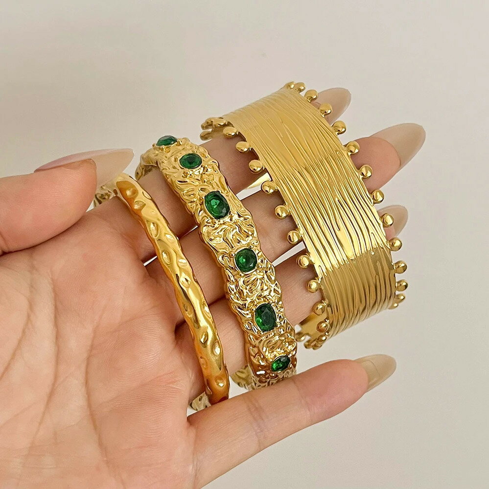 楽天FineJewelrys【クーポン利用で4690円】 バングル ブレスレット ステンレス ゴールド シルバー レディース 誇張 分厚い イレギュラー 液体 ウェーブ オープン 多数 カラー スチール ジュエリー