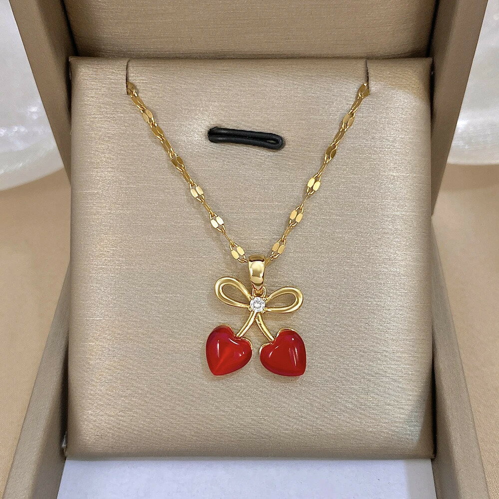 【送料無料】 チョーカー ペンダント ネックレス ステンレス ゴールド チェーン シンプル フルーツ プラント リボン 果物 植物 レディース スチール ボウノ...