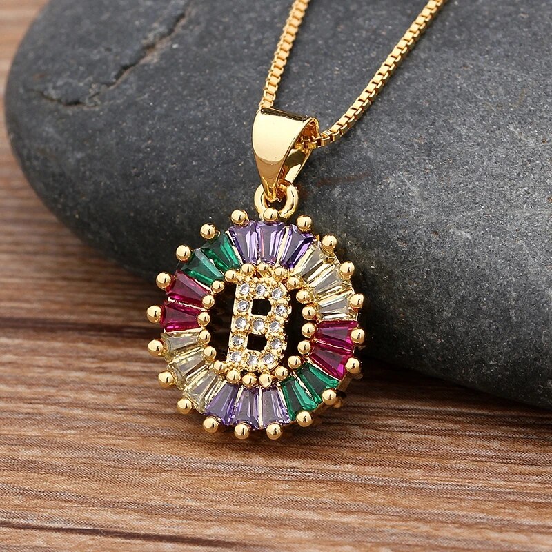 【送料無料】 ネックレス マルチカラー イニシャル A-Z ゴールド ネーム 名前 レディース 女性 ホット カラー CZ チャーム レター ジュエリー アクセ...