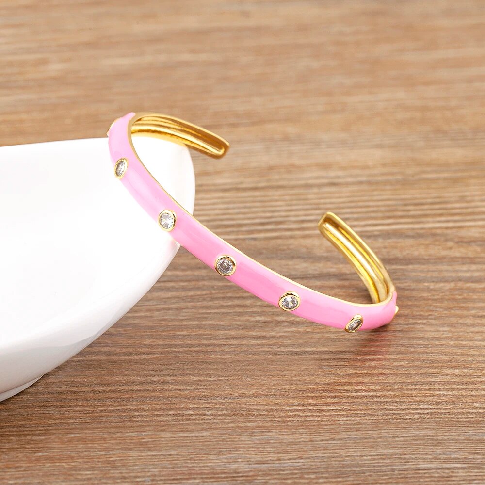 【クーポン利用で4230円】 バングル ブレスレット ジルコニア ゴールド ピンク ピック カブ レディース..