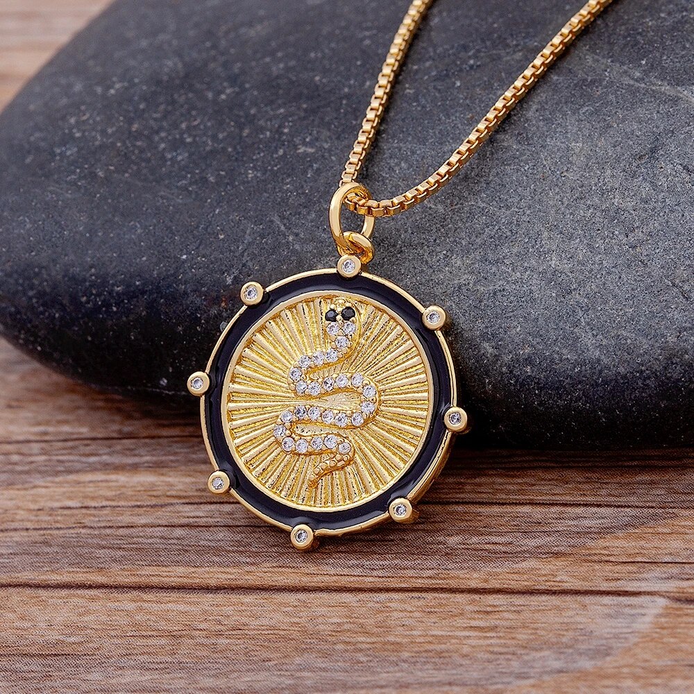 【送料無料】 ペンダント ネックレス 動物 アニマル ゴールド チェーン レディース 女性 ハイ 品質 ジルコン 蛇 スネイク ヘビ トレンド リアル プレート...