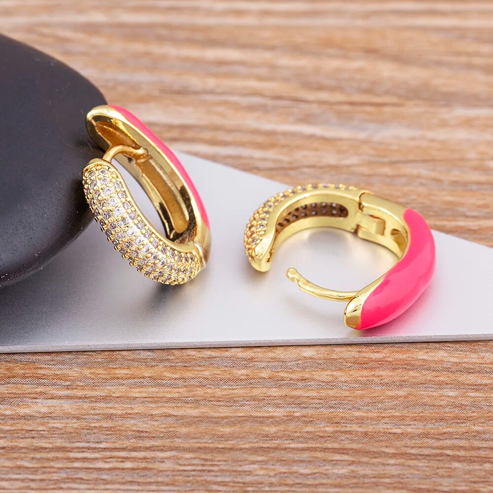 【送料無料】 ペンダント ピアス クリスタル ラウンド ピンク レディース 女性 ファッション デザイン 6 キャンディー カラー エナメル ドリッピング オイ...