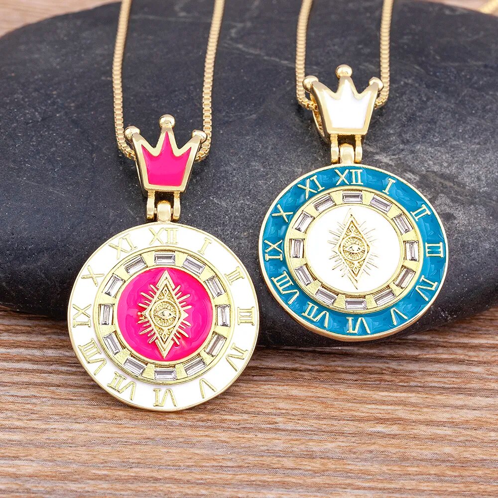【送料無料】 ペンダント ネックレス ダイヤモンド レインボー クラウン 王冠 レディース 女性 ハイ 品質 ジルコン 虹 時間 タイム マーク 象眼細工 悪 ...