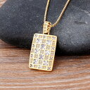 【送料無料】 ペンダント 指輪 リング ネックレス スクエア チェーン メタル 金属 レディース 女性 ファッション デザイン 長方形 四角 フル ジルコン グ...