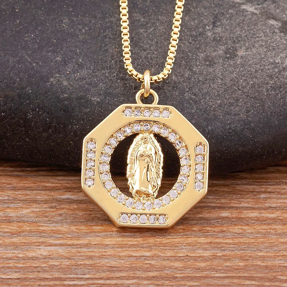 【送料無料】 ネックレス ジルコニア ゴールド ピック レトロ レディース 女性 メンズ 男性 トップ 品質 幾何学 キュービック バージン メアリー プレート...