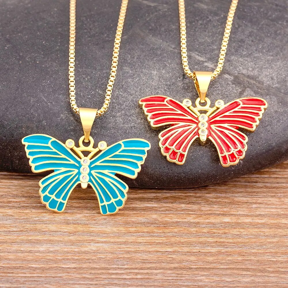 【送料無料】 ネックレス 蝶 バタフライ インセクト ドロップ 昆虫 レディース 女性 クラシック デザイン キャンディー カラー 絶妙 エナメル オイル チャ...