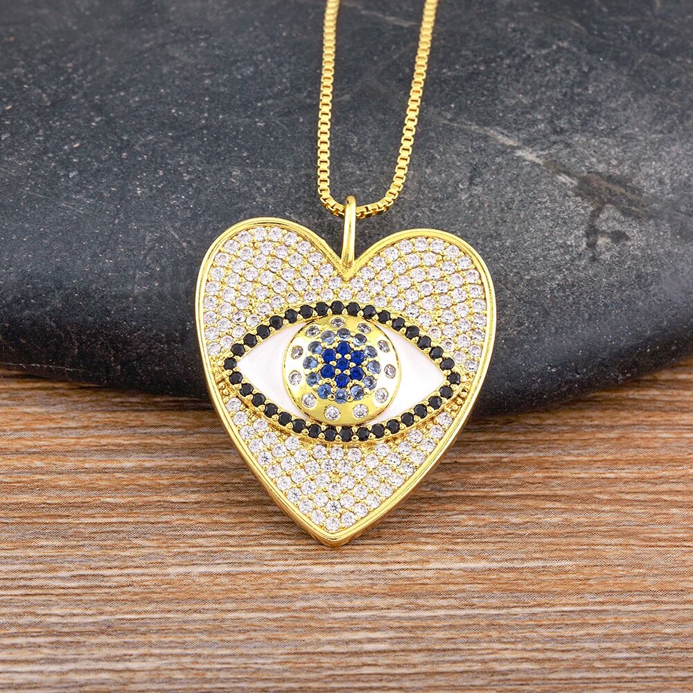 【送料無料】 ペンダント ネックレス 青 ブルー シンプル ハート レディース 女性 クリエイティブ デザイン 絶妙 悪 エビル 目 アイズ ジルコン ラッキー...