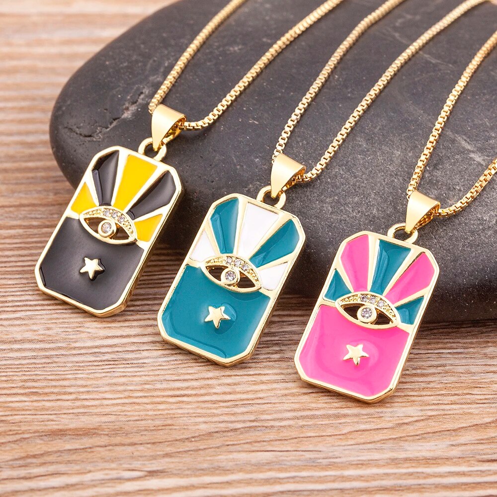 【送料無料】 ネックレス トルコ 星 レディース 女性 パンク エナメル 5 カラー 幾何学 悪 エビル 目 アイズ シャイニング スター ジルコン バッジ ク...