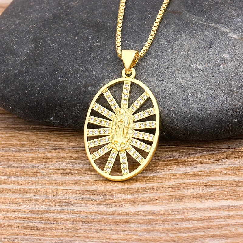 【送料無料】 ペンダント ネックレス コッパー カッパー 銅 レディース 女性 メンズ 男性 トップ 品質 デザイン チャーム ジルコン バージン メアリー 1...