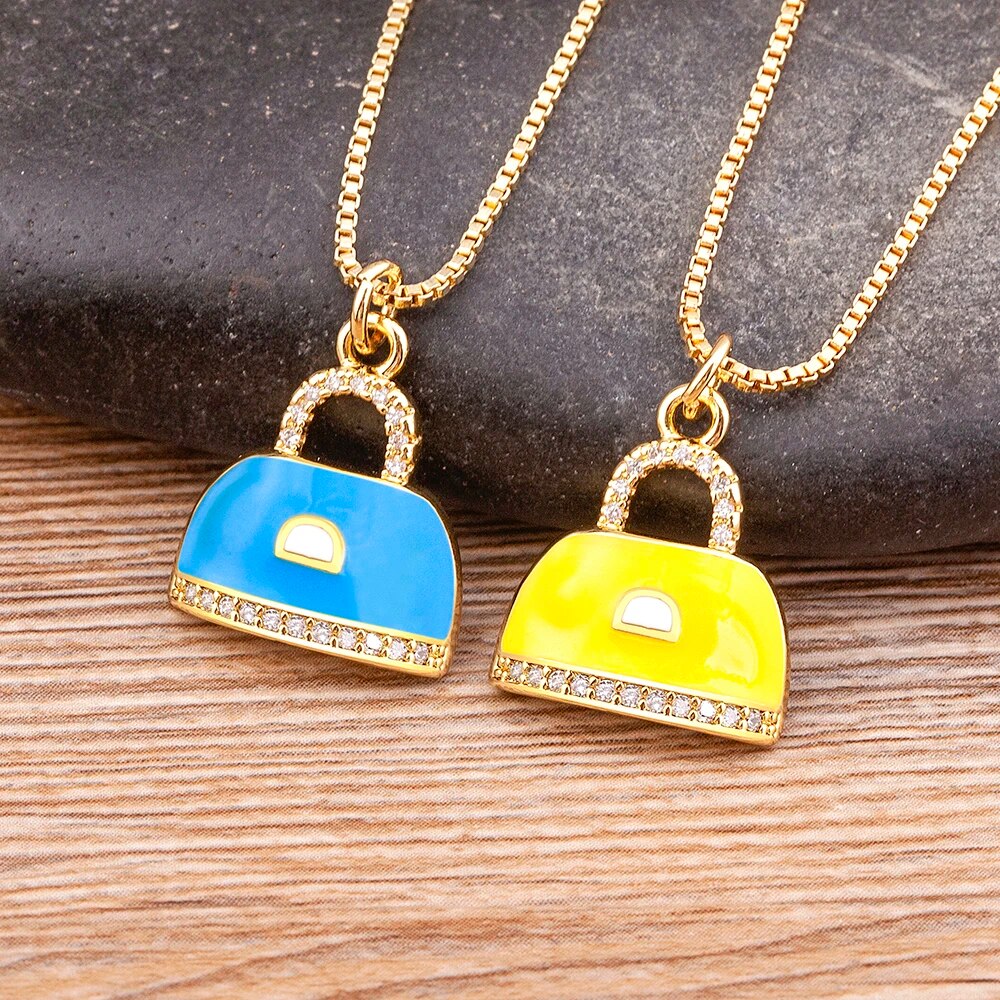 【送料無料】 ペンダント ネックレス クリスタル ゴールド チェーン スイーツ お菓子 レディース 女性 スイート エレガント 象眼細工 ハンドバッグ 6 カラ...