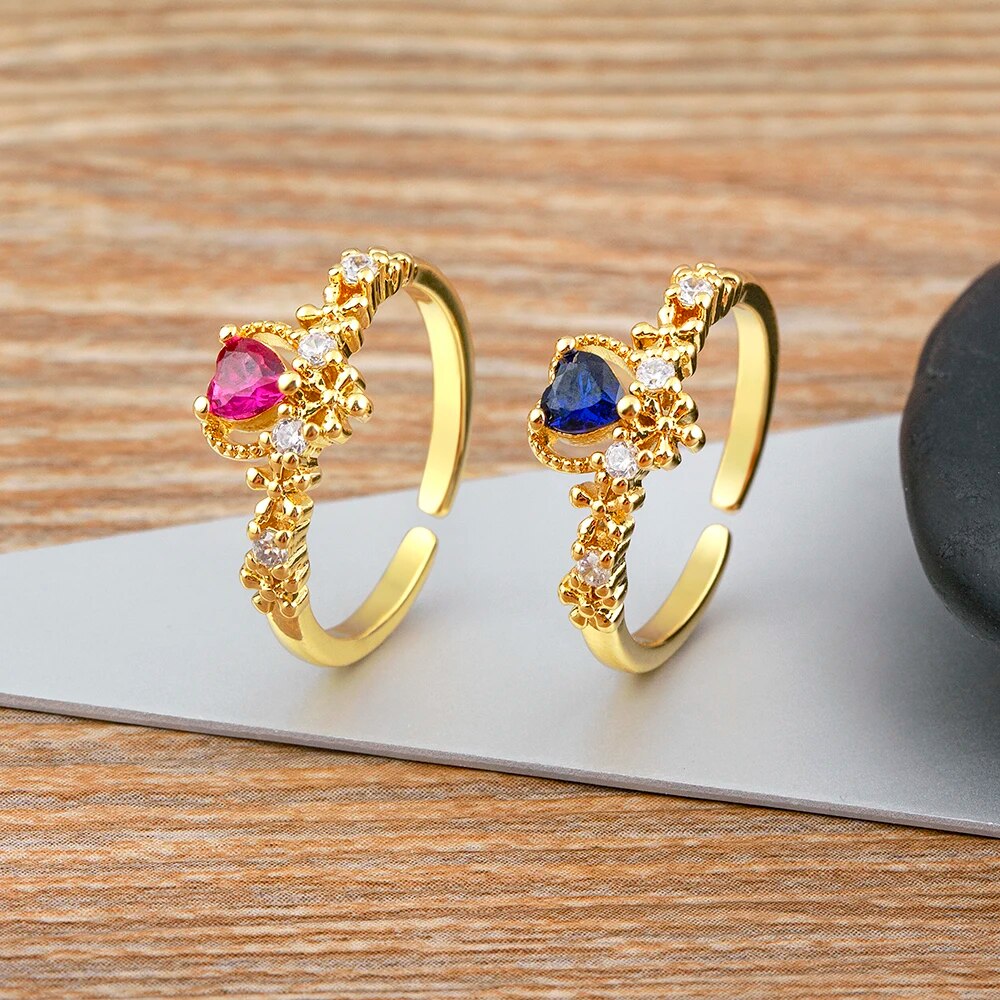 【クーポン利用で4180円】 指輪 リング ブライダル ストーン ハート レディース 女性 繊細 5 カラー ジルコン オープン アジャスタブル ファッション 婚約 結婚式 ウェディング ジュエリー ギフト