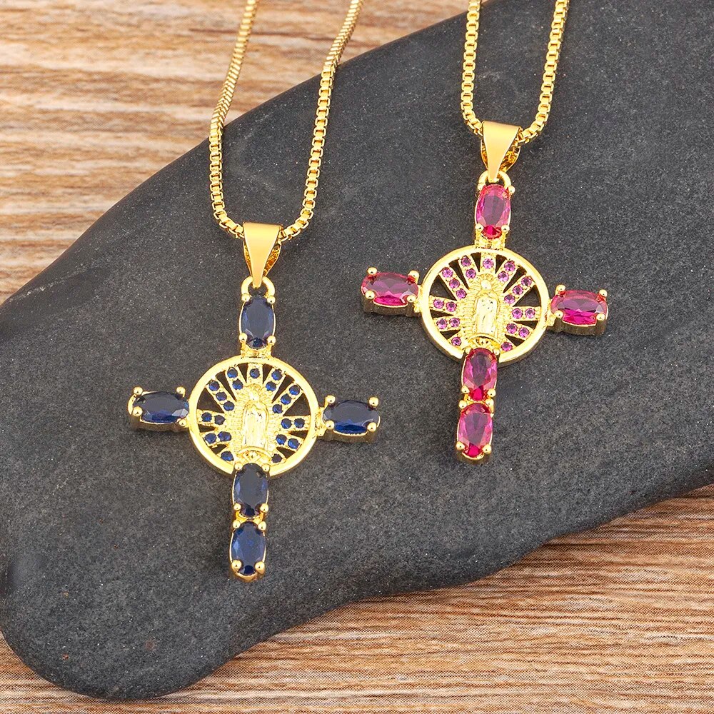 【送料無料】 チョーカー ペンダント ネックレス ゴールド チェーン クロス 十字架 レディース 女性 バージン メアリー 5 カラー プレート BOHO パー...