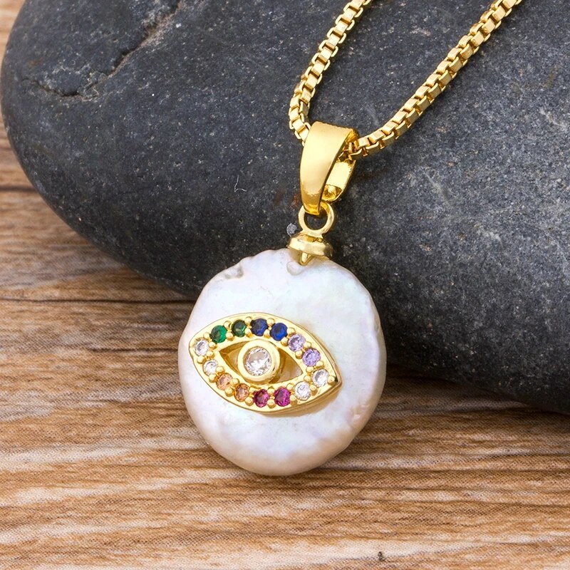 【送料無料】 ペンダント ネックレス コッパー チェーン カッパー 銅 トルコ パール 真珠 レディース 女性 悪 エビル 目 アイズ チャーム 淡水 ジルコン...