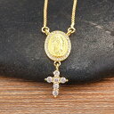 【クーポン利用で4180円】 ペンダント ネックレス ゴールド チェーン クロス 十字架 レディース 女性 クラシック デザイン プレート ジルコン バージン ...