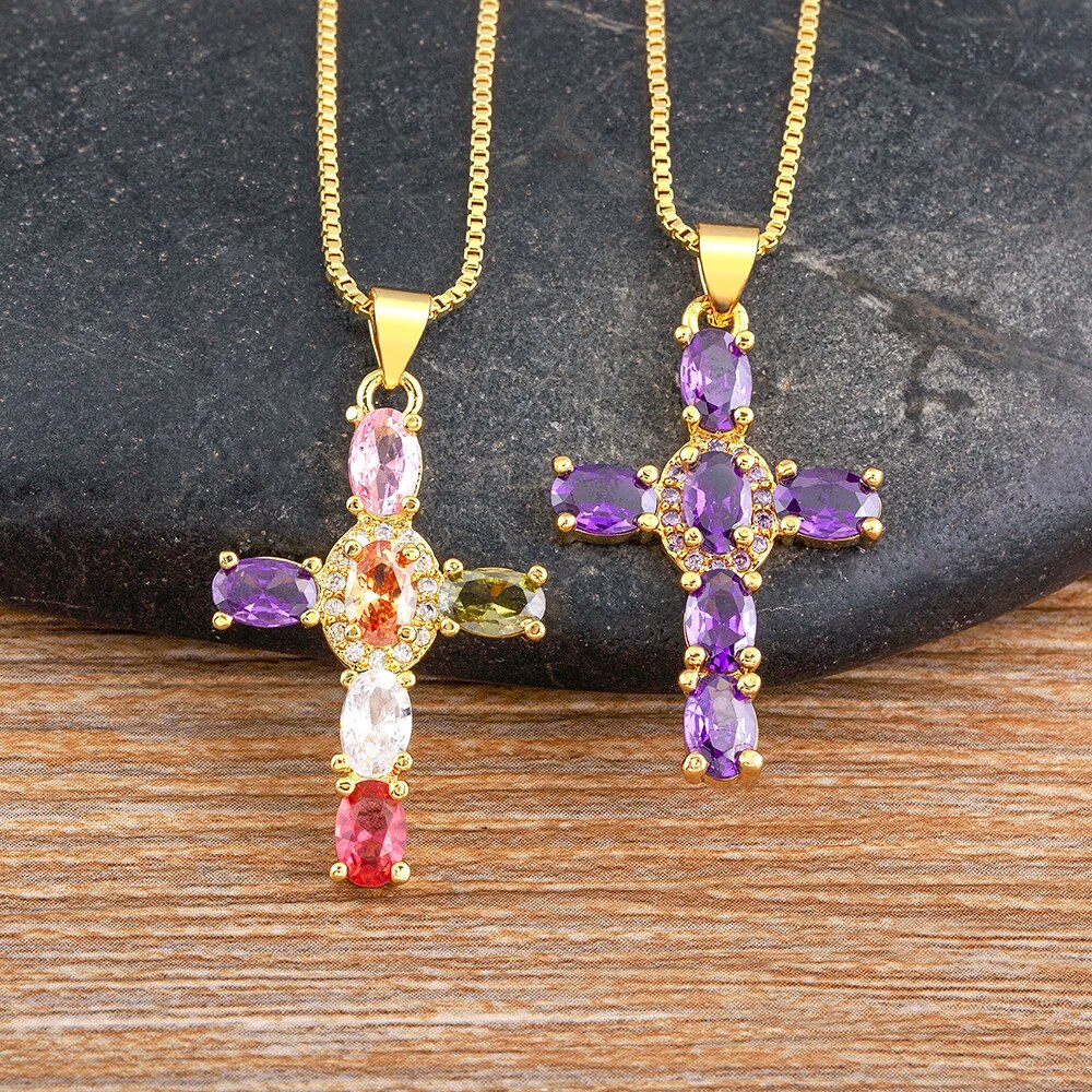 【送料無料】 ペンダント ネックレス クリスタル クロス 十字架 レディース 女性 ファッション ジルコン 4 カラー イエス ジュエリー 男女 ギフト