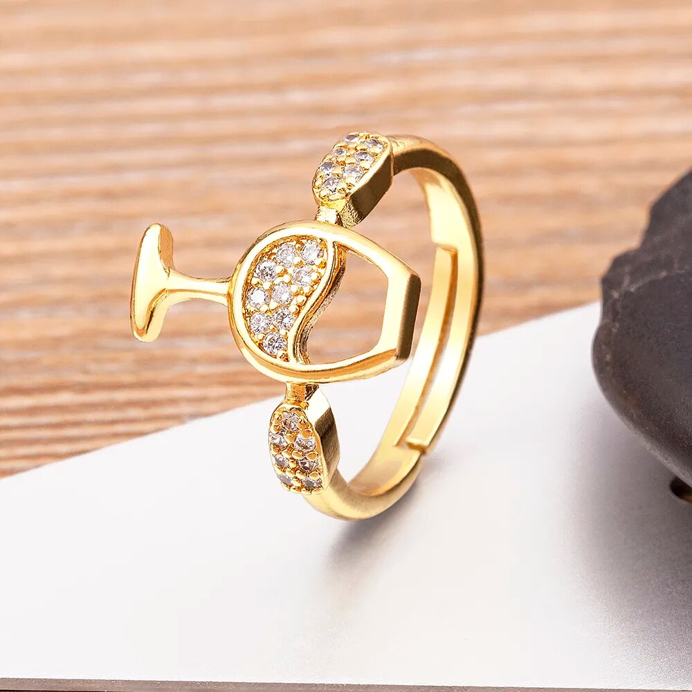 【クーポン利用で3940円】 指輪 リング コッパー カッパー 銅 レディース 女性 ライト 贅沢 デザイン ワイン カップ 形 シェープ シャイニー ジルコン アジャスタブル ジュエリー ファッション パーティ パーソナリティ ギフト