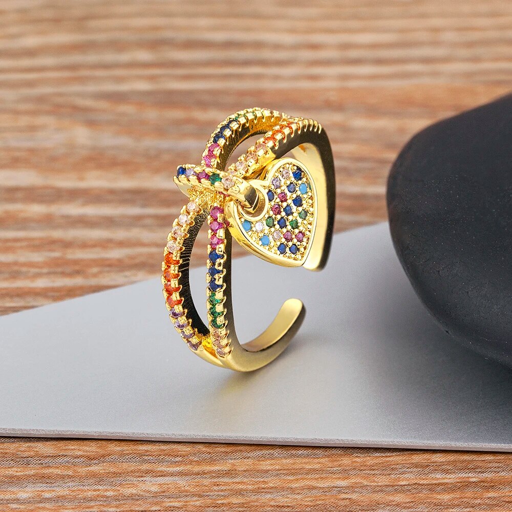 【送料無料】 ペンダント 指輪 リング クリスタル ゴールド ハート クロス 十字架 韓国 レディース 女性 カラフル ファッション マイクロインレイド ジルコ...