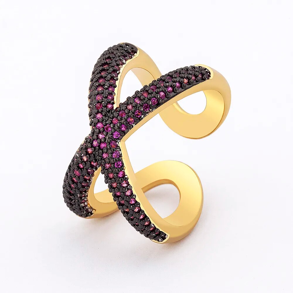 楽天FineJewelrys【クーポン利用で4500円】 指輪 リング コッパー ストーン カッパー 銅 クロス 十字架 X レディース 女性 最新 フレッシュ 5 カラー トーン 形 シェープ 結婚式 ウェディング トレンド アジャスタブル ジュエリー ギフト CZ モダン オープン