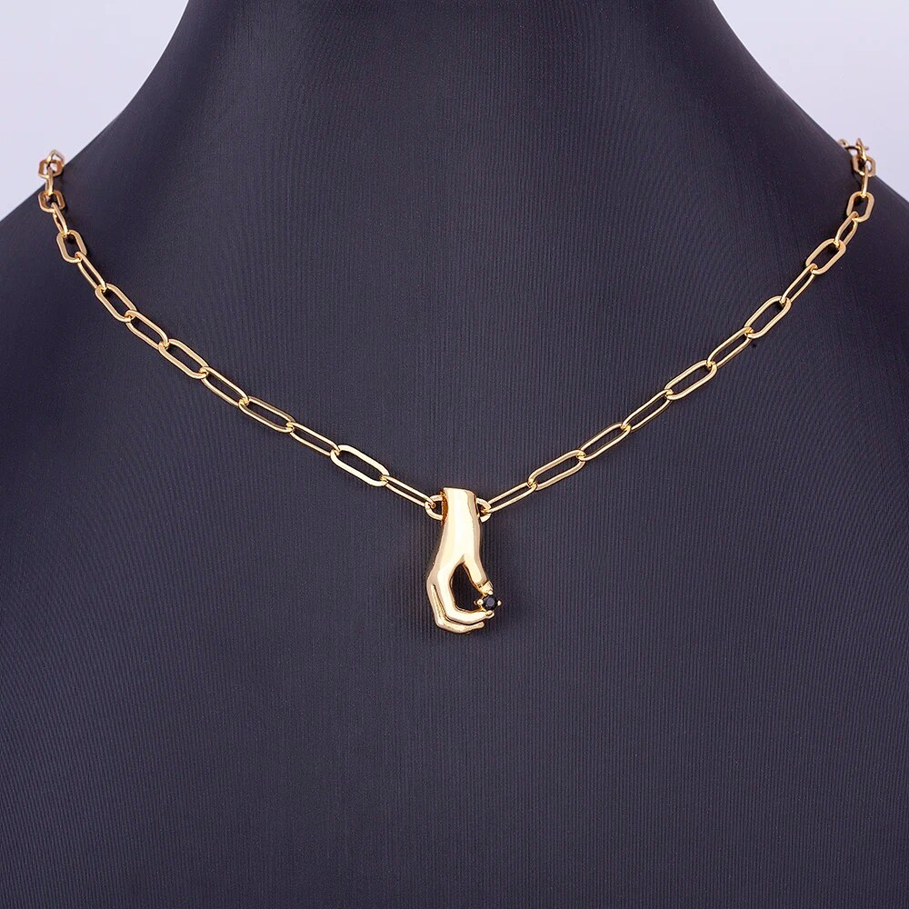 【送料無料】 ペンダント ネックレス ゴールド チェーン ハムサ レディース 女性 トップ 品質 ハンド 形 シェープ プレート ジルコン カラー ジュエリー ...