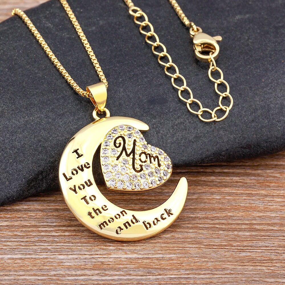 【送料無料】 ペンダント ネックレス クリスタル ハート 月 レディース 女性 クラシック ジルコン ムーン 象眼細工 ハート型 ママ レター ファイン ジュエリー ロマンチック マザー 日 ギフト