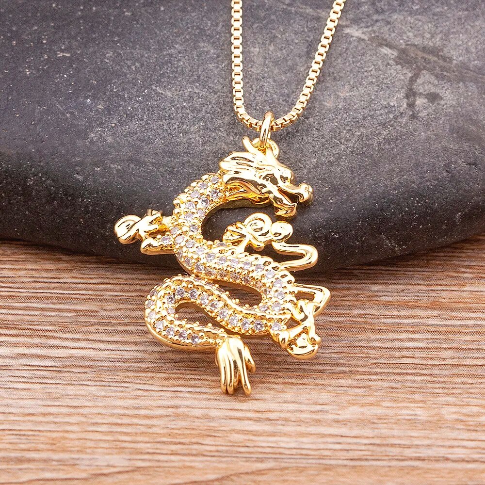 【送料無料】 ペンダント ネックレス 動物 アニマル ゴールド ドラゴン チェーン ロング レディース 女性 メンズ 男性 マスコット ジュエリー マイクロ パ...