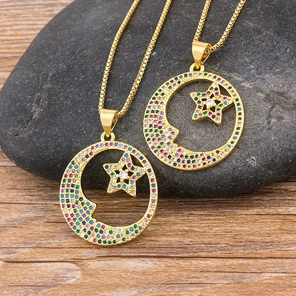 【送料無料】 ペンダント ネックレス ラインストーン コッパー チェーン カッパー 銅 星 レディース 女性 デザイン トップ 品質 CZ カラフル スター チ...