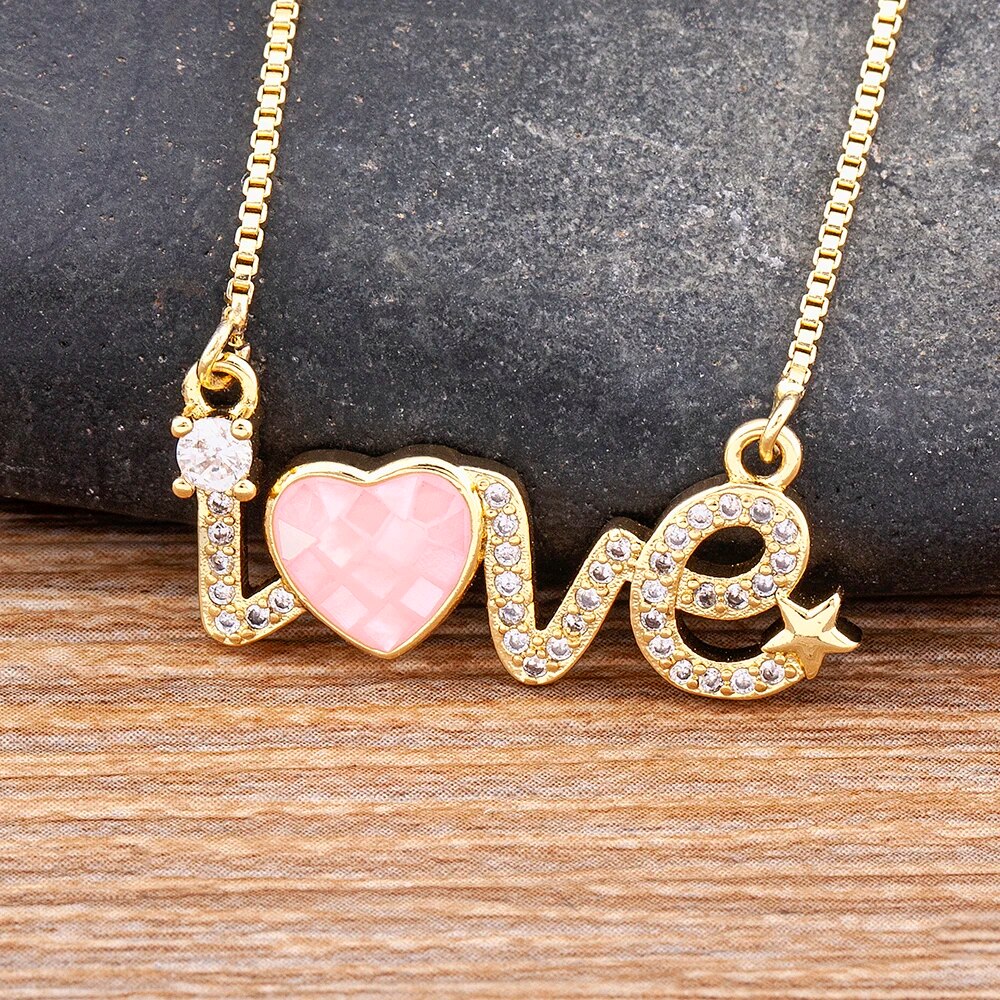 【送料無料】 ペンダント ネックレス ピンク ハート シェル LOVE レディース 女性 ロマンチック Love レター 象眼細工 ハート型 貝殻 シャイニー ...