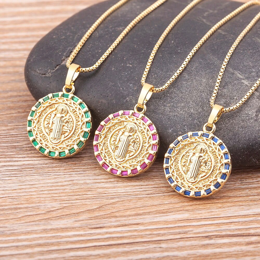 【送料無料】 ネックレス クリスタル ビンテージ ゴールド チェーン ラウンド ピック レディース 女性 メンズ 男性 クラシック バージン メアリー 絶妙 キ...