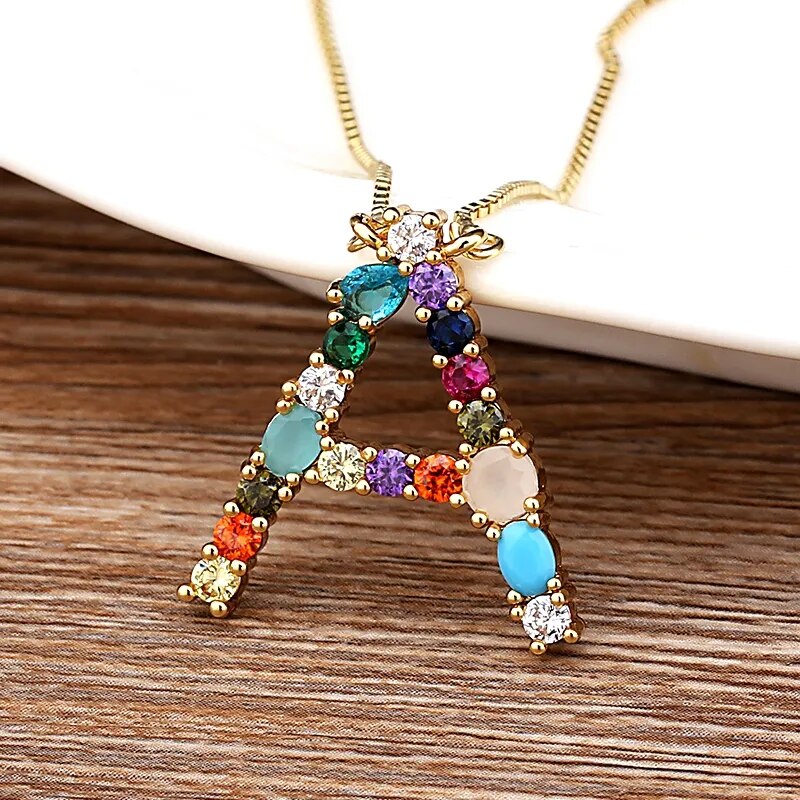 【送料無料】 ペンダント ネックレス マルチカラー コッパー カッパー 銅 レディース 女性 ハイ 品質 26 レター CZ DIY ガール ファイン パーティ ジュエリー ベスト 家族 ファミリー ギフト