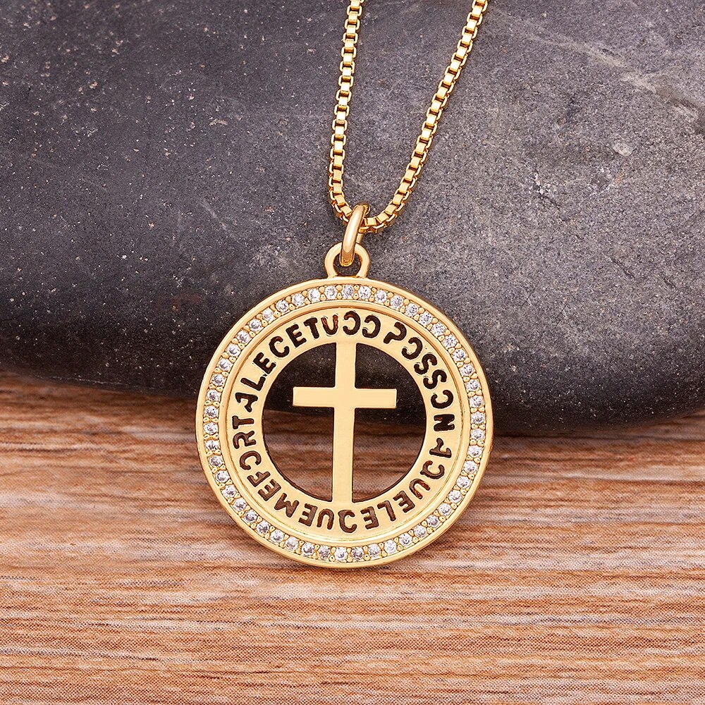 【送料無料】 ペンダント ネックレス アメリカ ゴールド クロス 十字架 レディース 女性 メンズ 男性 ヨーロッパ ホット プレート マイクロ 象眼細工 ジル...