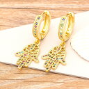 【送料無料】 ピアス レインボー コッパー カッパー 銅 ドロップ レディース 女性 手のひら 形 シェープ クラシック ファッション 悪 エビル 目 アイズ トップ 品質 CZ 虹 ジュエリー ギフト